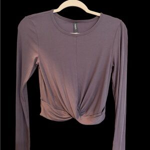 Vuori “Cove” Dusty Purple Long Sleeve Twist Crop Top